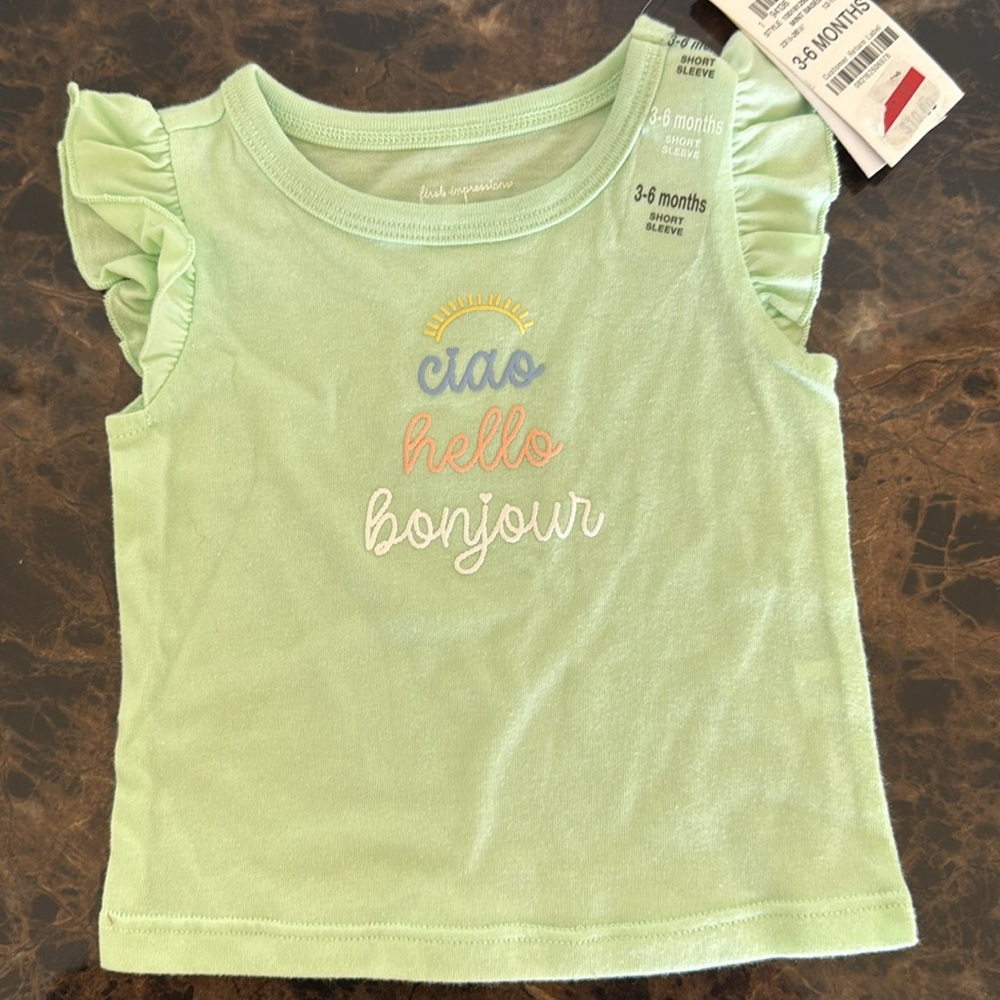 First Impressions 3-6 Months Baby Girls Hello Flutter-Sleeve Graphic T-Shirt
